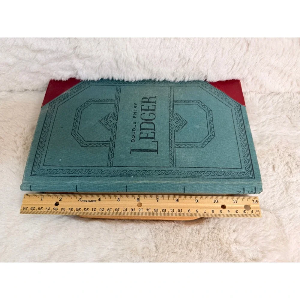 Vintage Vernon Royal Double Entry Ledger Book Teal Red 12x7.75 Account Journal